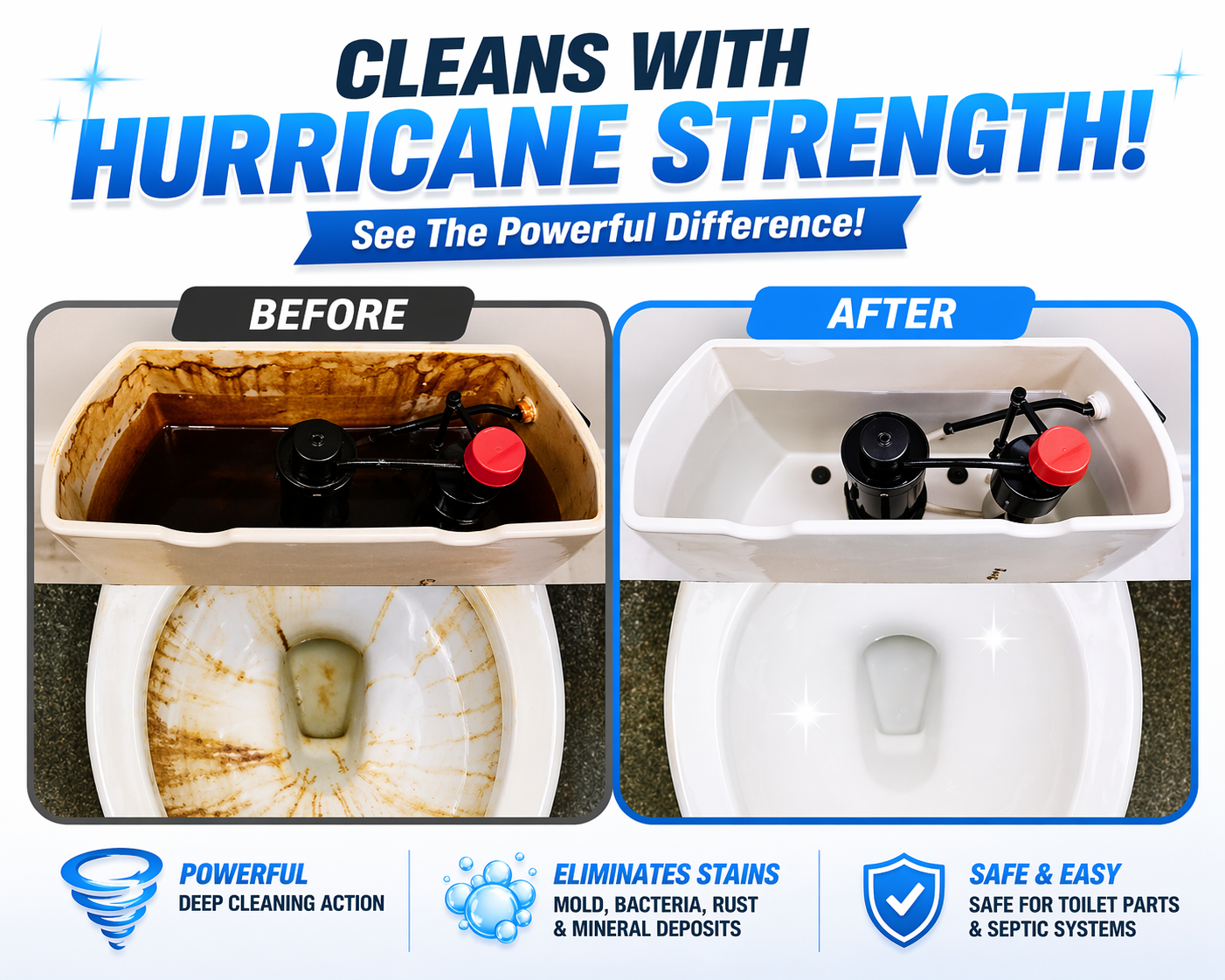Hurri Clean Automatic Toilet and Tank Cleaner Stain Remover Scrub Cross Fast Powder - HURRICL