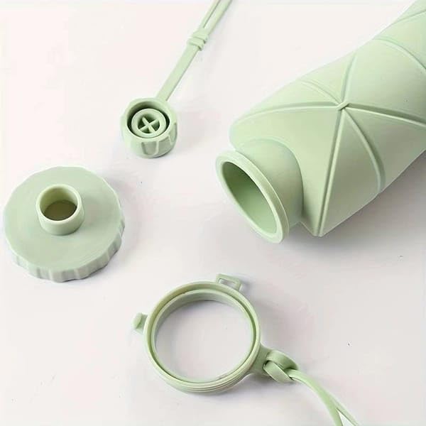 600ML Silicone Collapsible Water Bottle – Leakproof Folding Travel Bottle, BPA-Free Food Grade, Lightweight & Reusable for Gym, Office, School & Outdoor (Green)