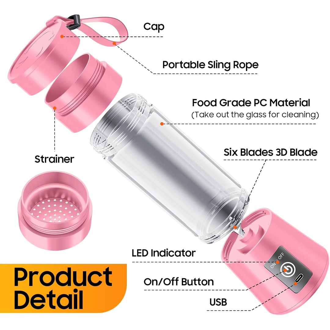 Portable USB Electric Juicer & Blender With 6 Stainless Steel Blades