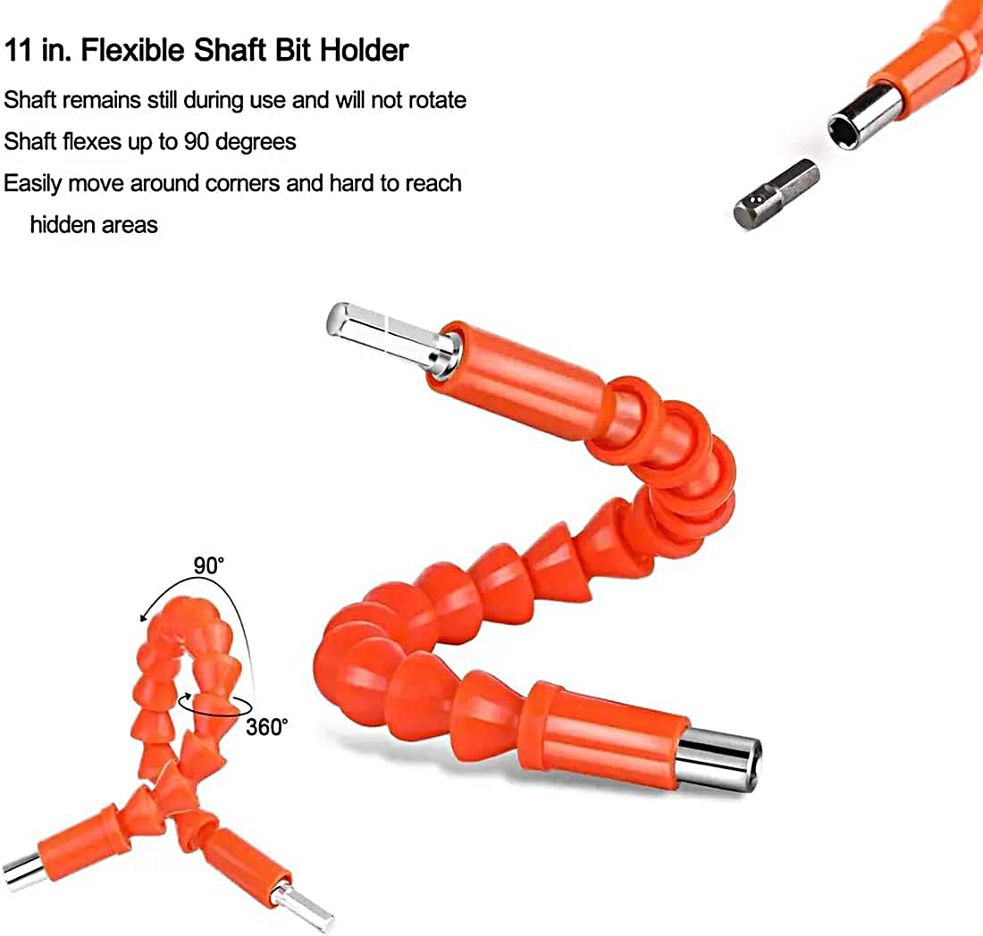 Flexible Drill Snake Bit Extension Power Drill Head Angle Driver Bend Screwdriver Tools with 10 Pcs Drill Bit Sets - FLEX-BITSET