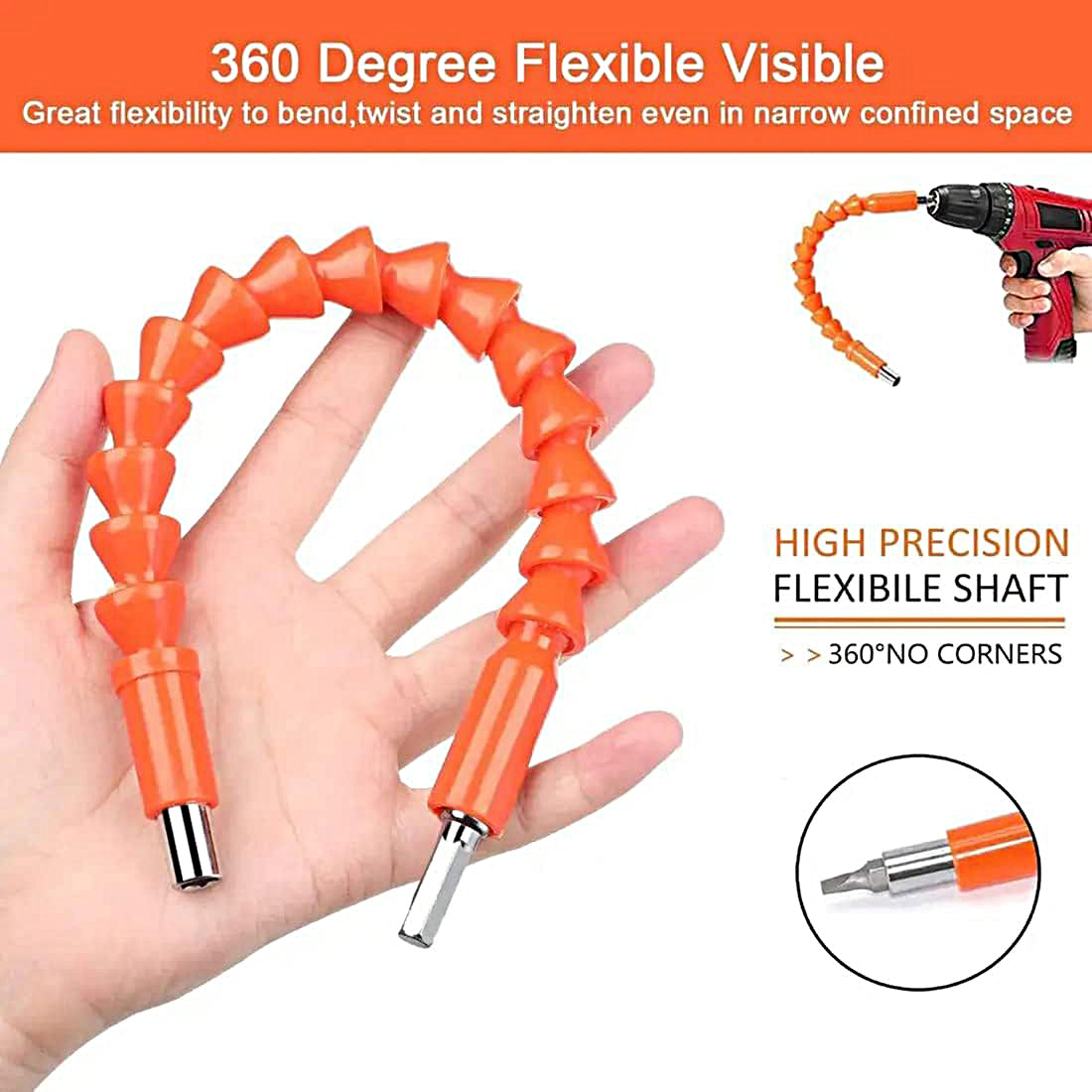 Flexible Drill Snake Bit Extension Power Drill Head Angle Driver Bend Screwdriver Tools with 10 Pcs Drill Bit Sets - FLEX-BITSET