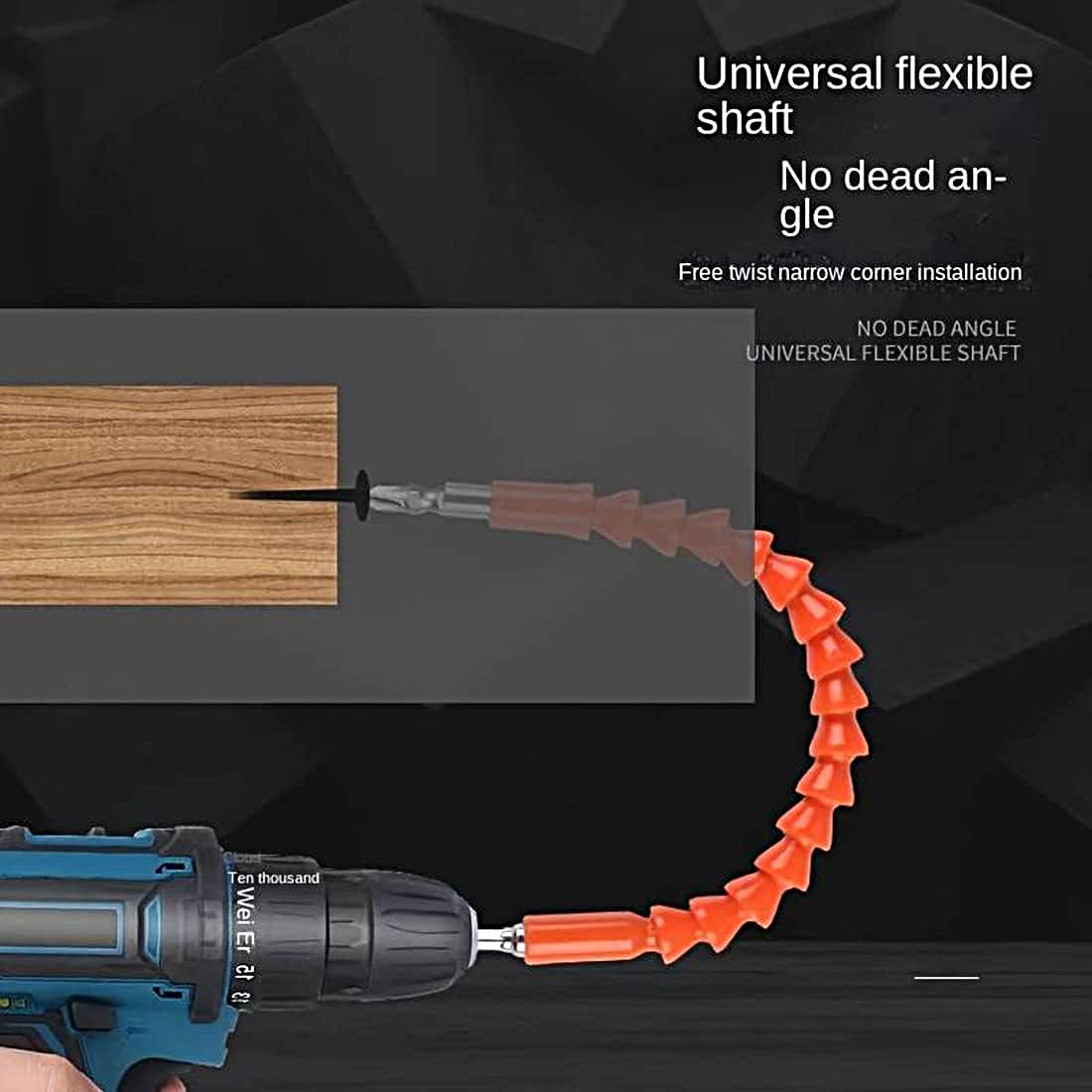 Flexible Drill Snake Bit Extension Power Drill Head Angle Driver Bend Screwdriver Tools with 10 Pcs Drill Bit Sets - FLEX-BITSET