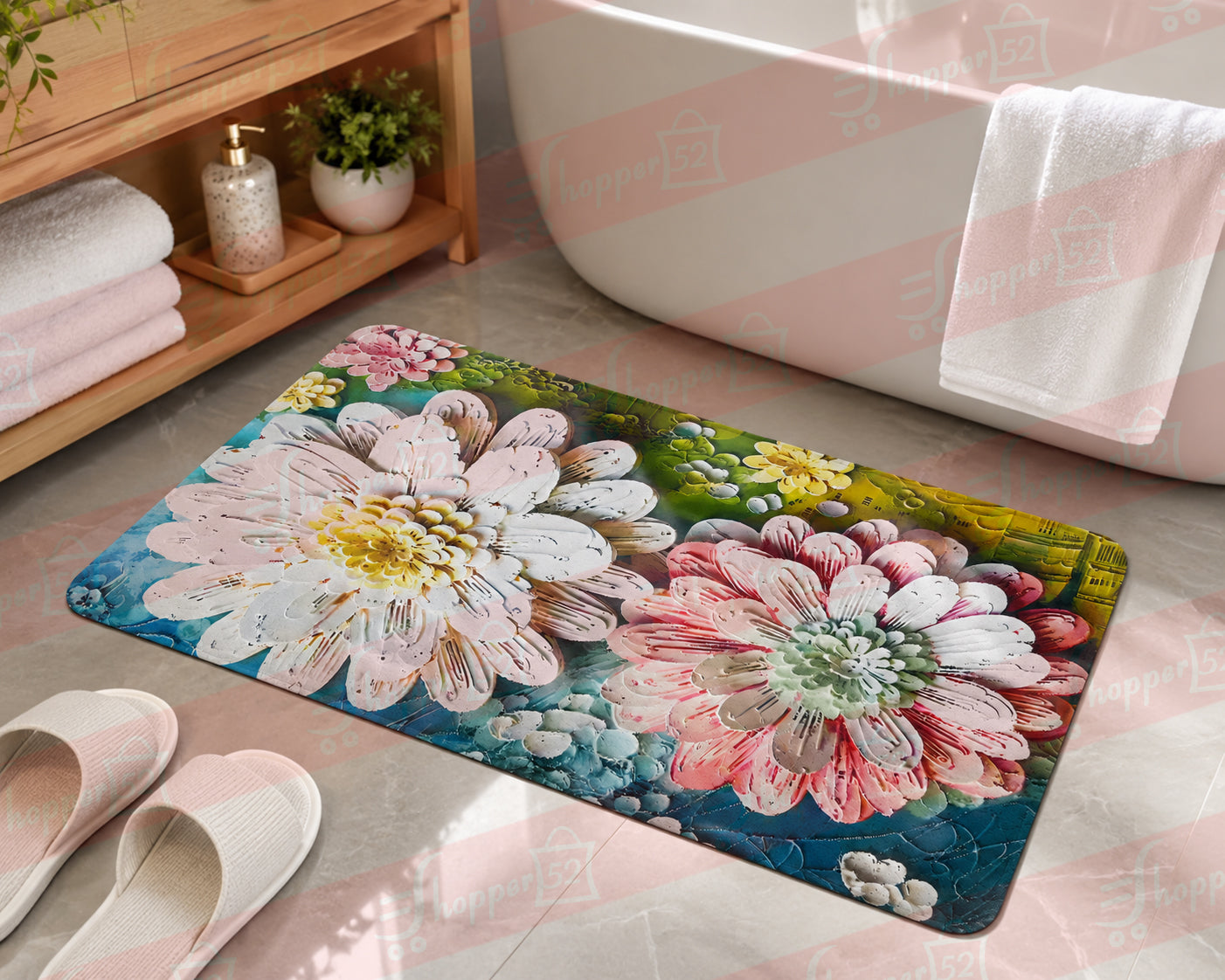 Floral Doormat, Colourful Daisy Print, Decorative Entrance Mat, Botanical Garden Theme