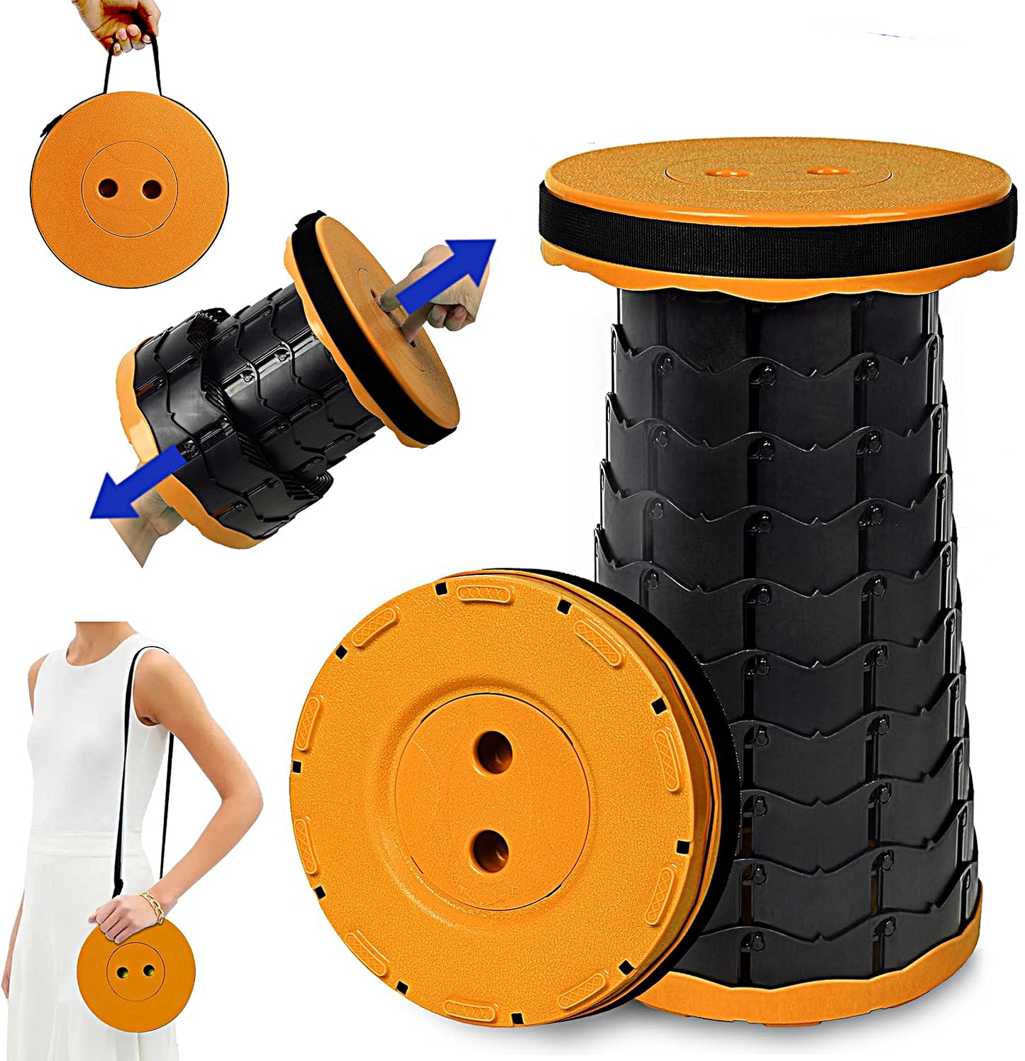 Heavy Duty Collapsible Telescoping Stool with Load Capacity 400lbs, Folding Chair for Camping Fishing Hiking BBQ - FOLD-CHAIR