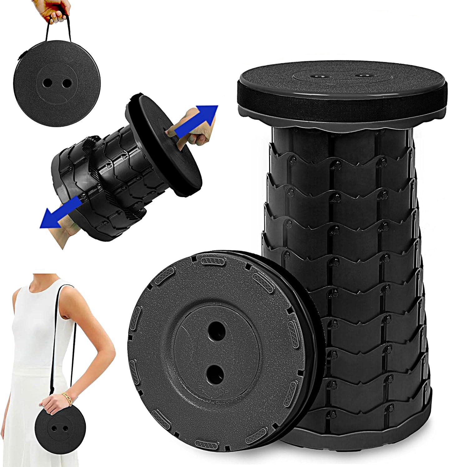 Heavy Duty Collapsible Telescoping Stool with Load Capacity 400lbs, Folding Chair for Camping Fishing Hiking BBQ - FOLD-CHAIR