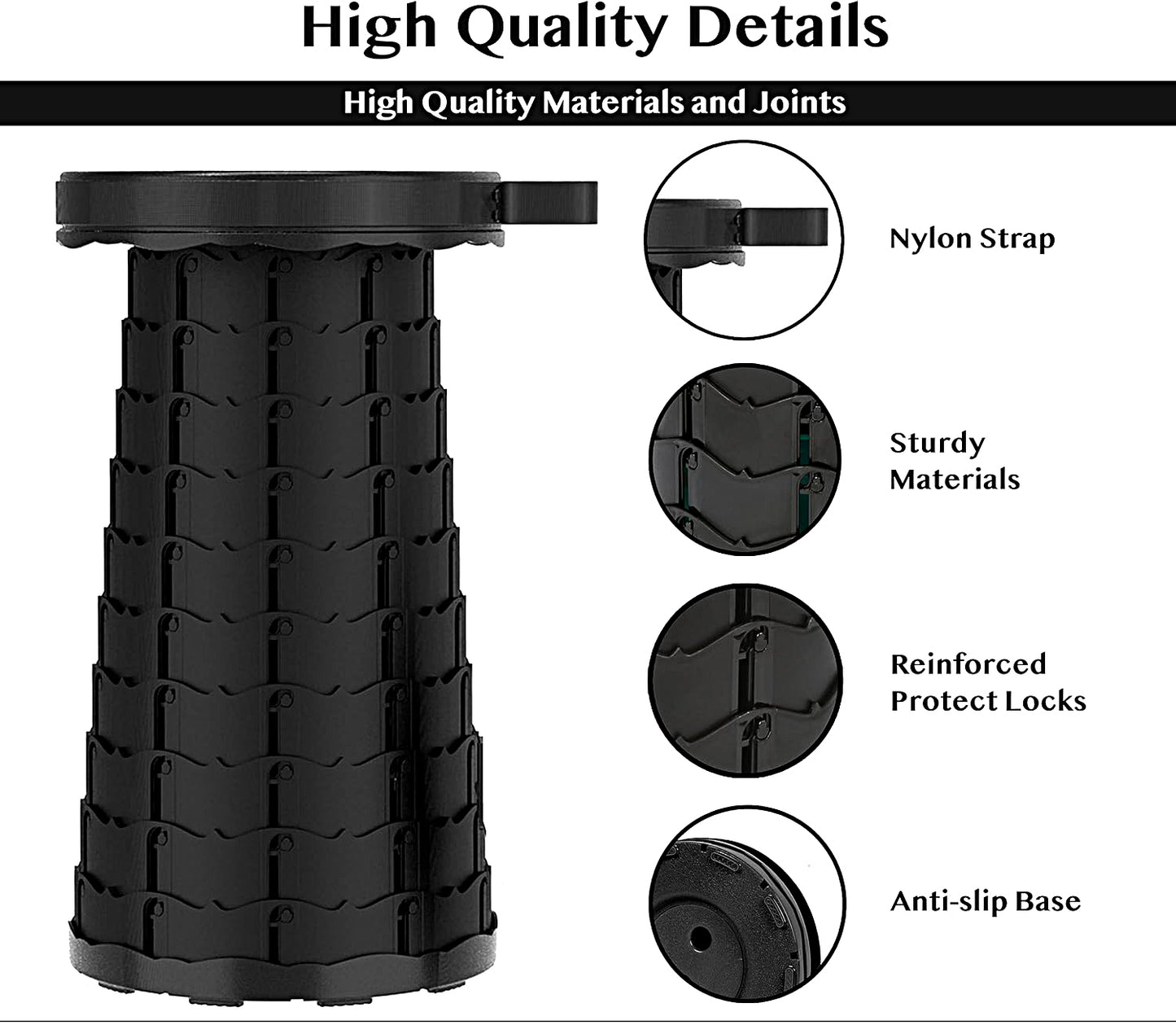 Heavy Duty Collapsible Telescoping Stool with Load Capacity 400lbs, Folding Chair for Camping Fishing Hiking BBQ - FOLD-CHAIR