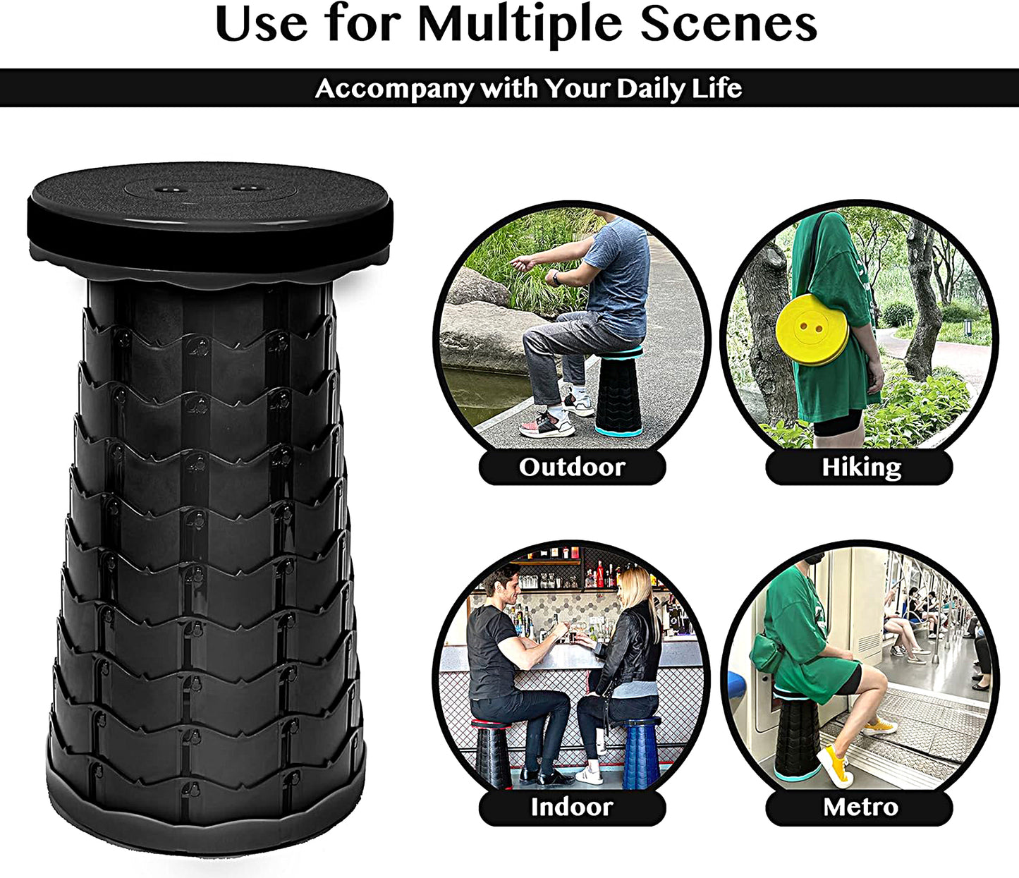 Heavy Duty Collapsible Telescoping Stool with Load Capacity 400lbs, Folding Chair for Camping Fishing Hiking BBQ - FOLD-CHAIR