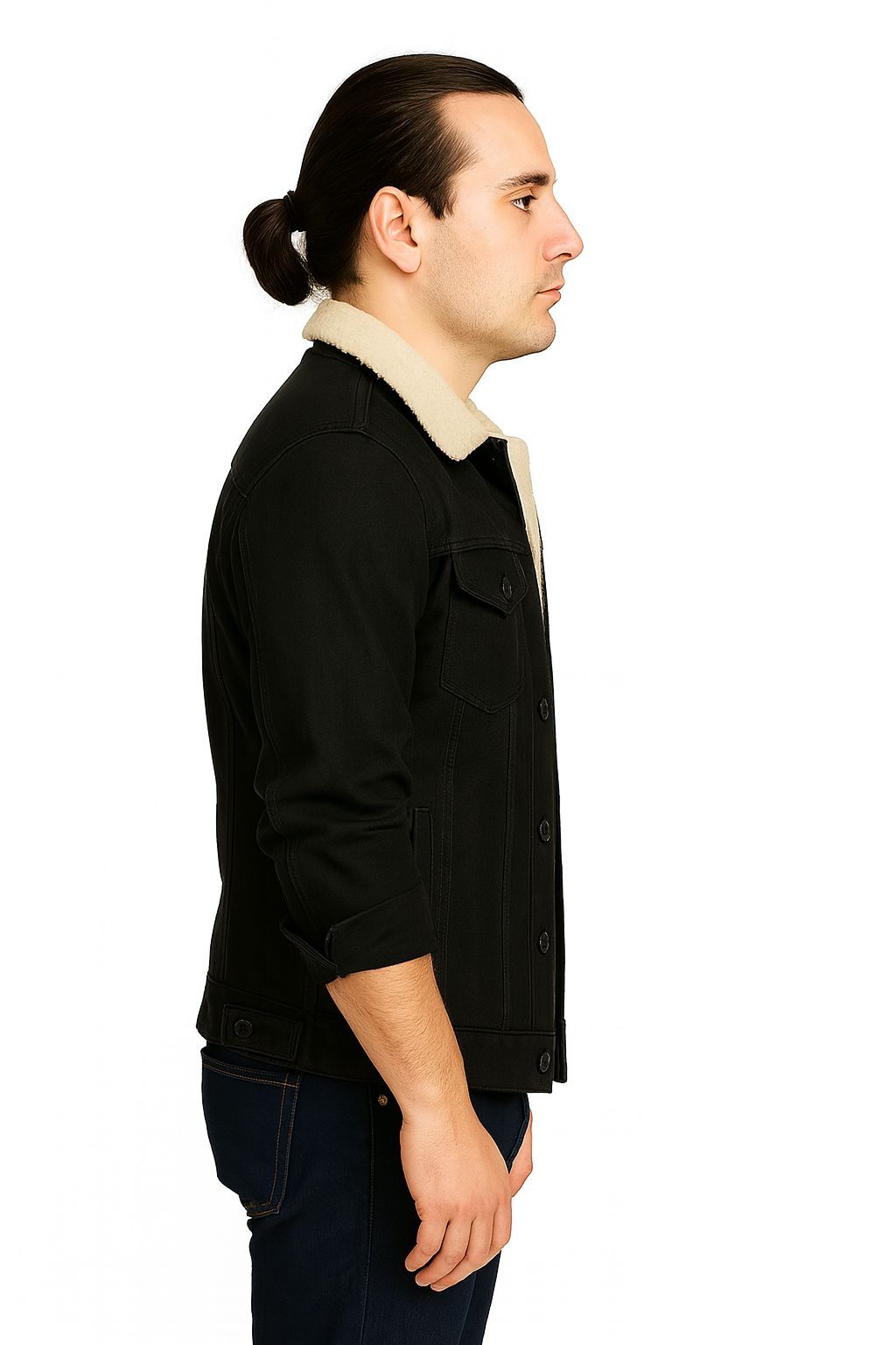 Men Regular Fit Washed Full Sleeve Toned Denim Jacket - JK-FUR-BK