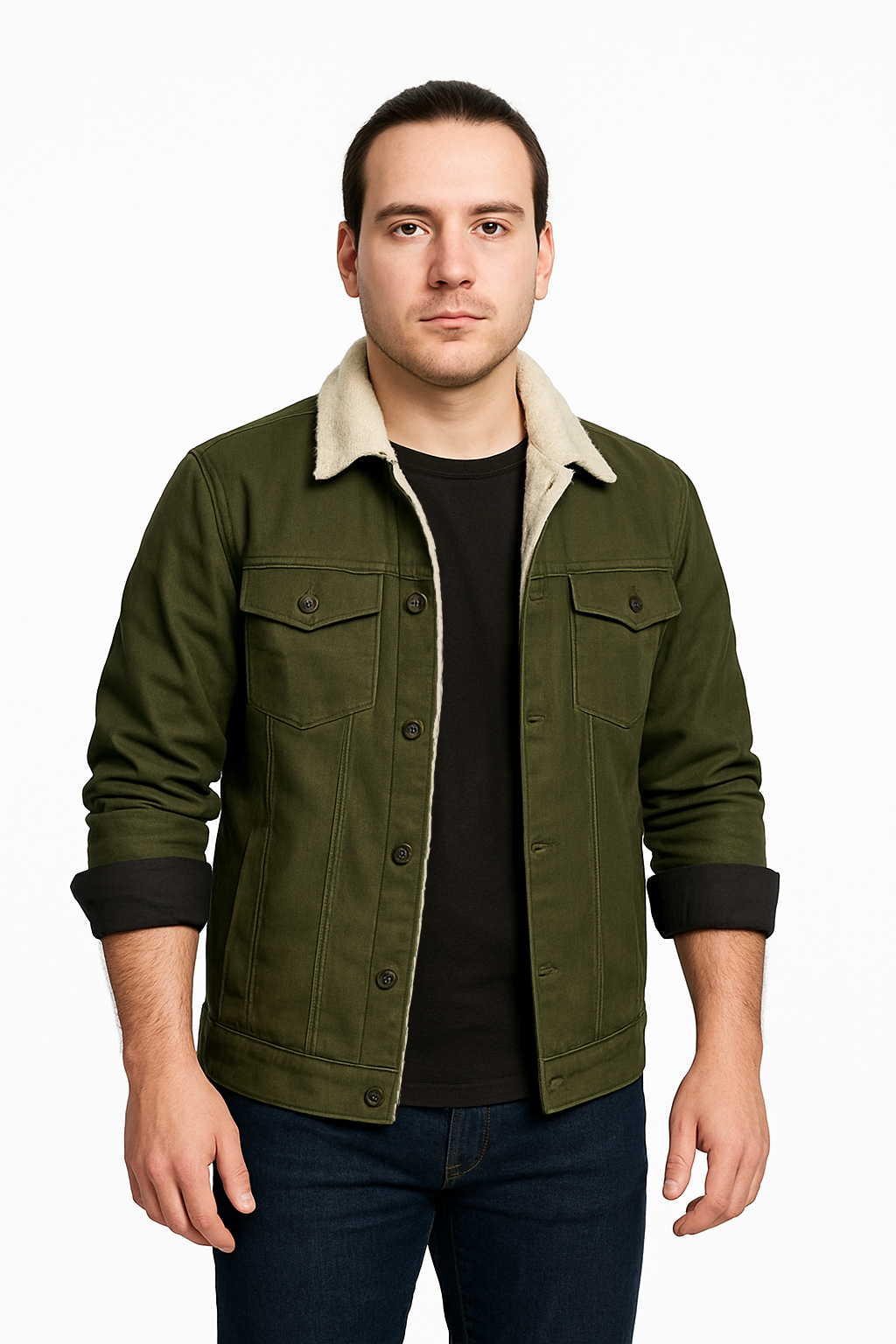 Men Regular Fit Washed Full Sleeve Toned Denim Jacket - JK-FUR-GR