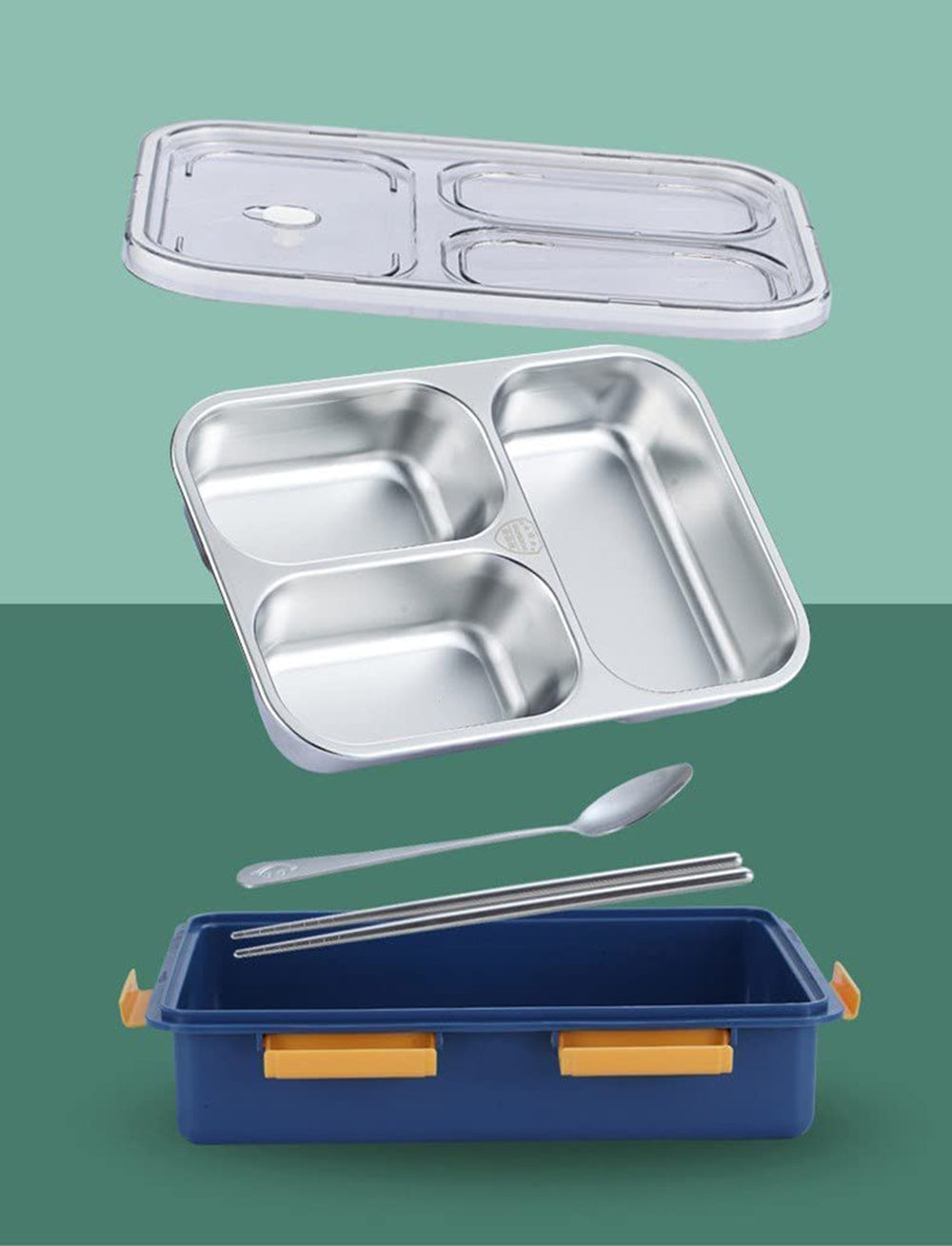 Stainless Steel Lunch Box for Kids and Adults with 3 Compartments - LUNBX-7059