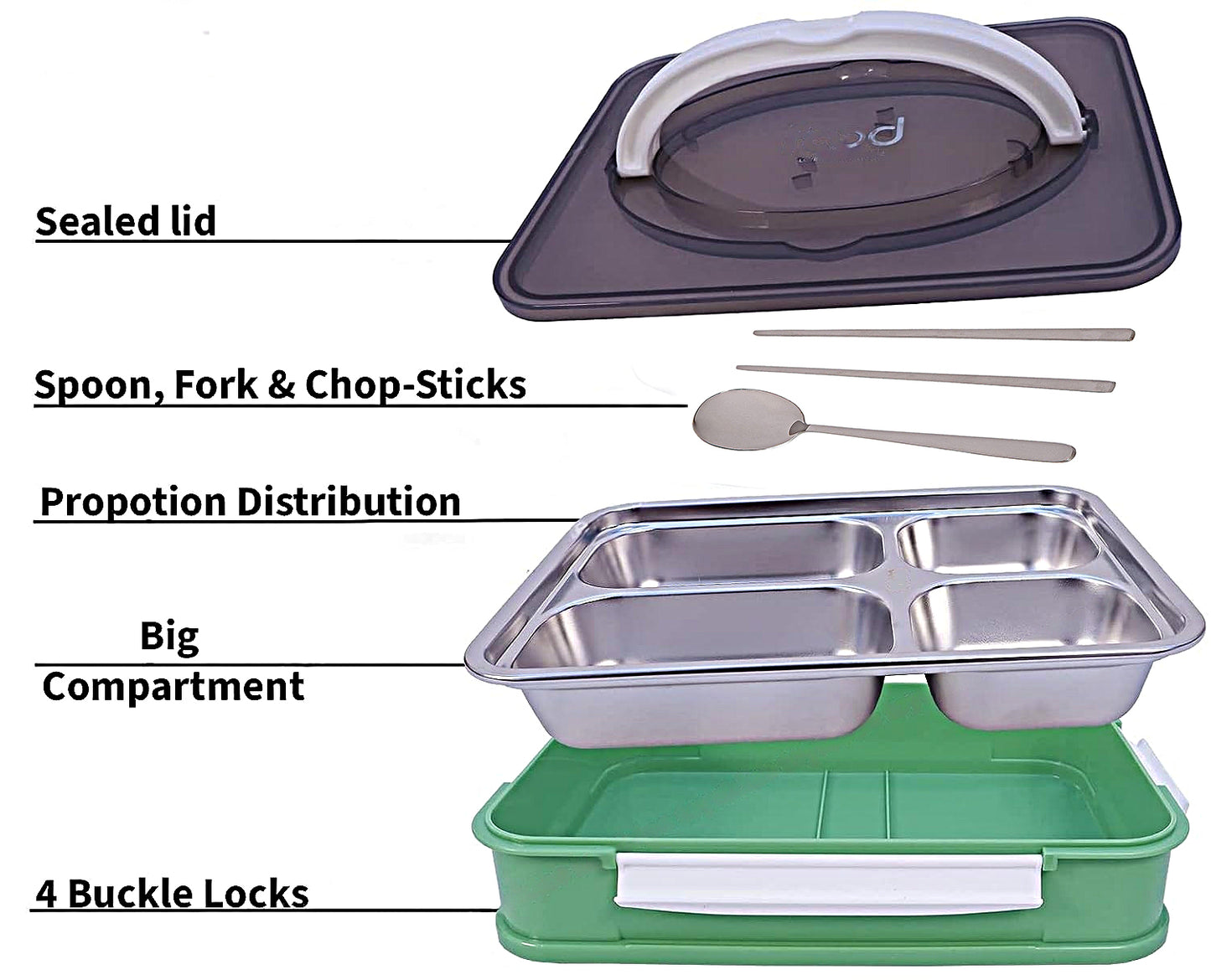 Shopper52 Stainless Steel Lunch Box for Kids and Adults with 4 Compartments - LUNCH-2302-A