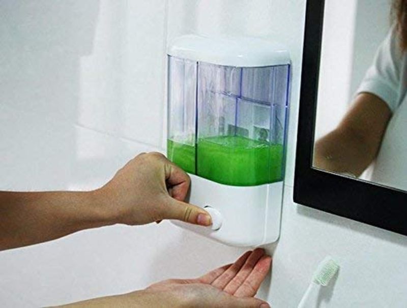 DOUDISP Dual Wall Mounted Soap Dispenser – 2-Chamber Liquid Shampoo & Conditioner Dispenser, Refillable Bathroom Wall Pump, Durable & Leak-Proof Design for Shower, Kitchen & Hotel Use