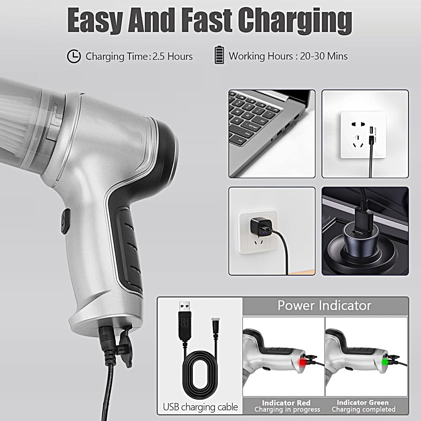 Cordless Mini Vacuum Cleaner and Air Duster with Multi-Nozzles for Car,Home,Office - WIRE-VACUUM