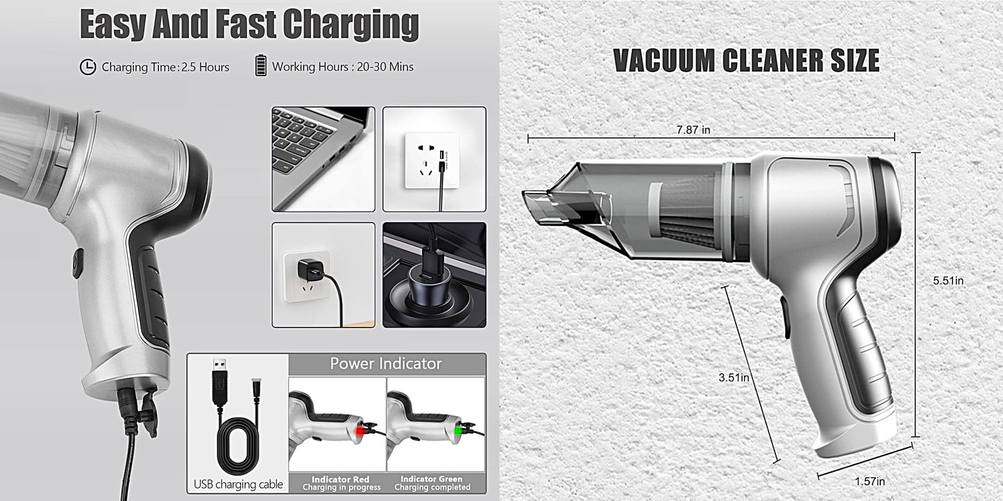 Cordless Mini Vacuum Cleaner and Air Duster with Multi-Nozzles for Car,Home,Office - WIRE-VACUUM