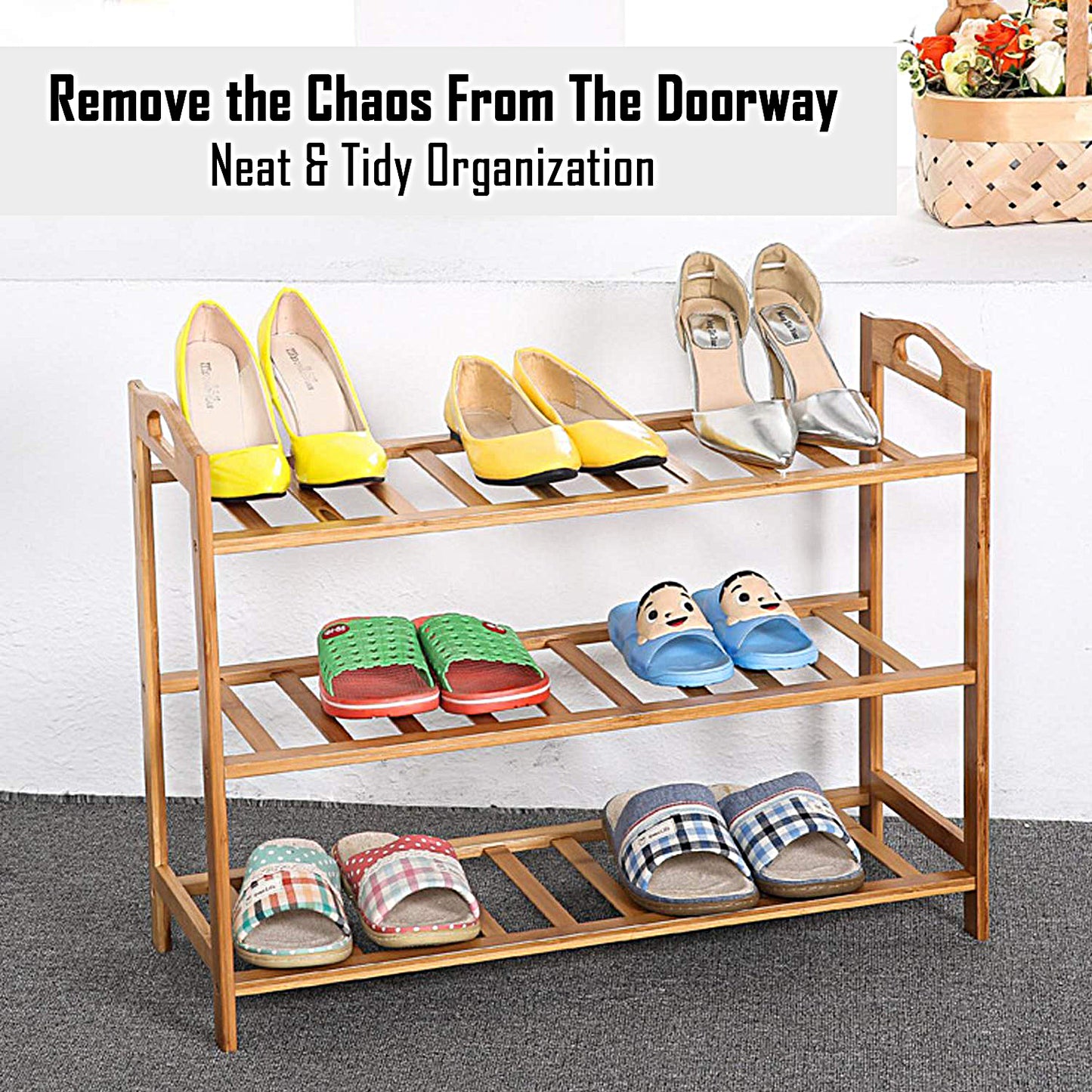Wooden Bamboo Shoe Racks Slipper Stand Chappal Storage Organizer Utility Racks - WOD-SHRK
