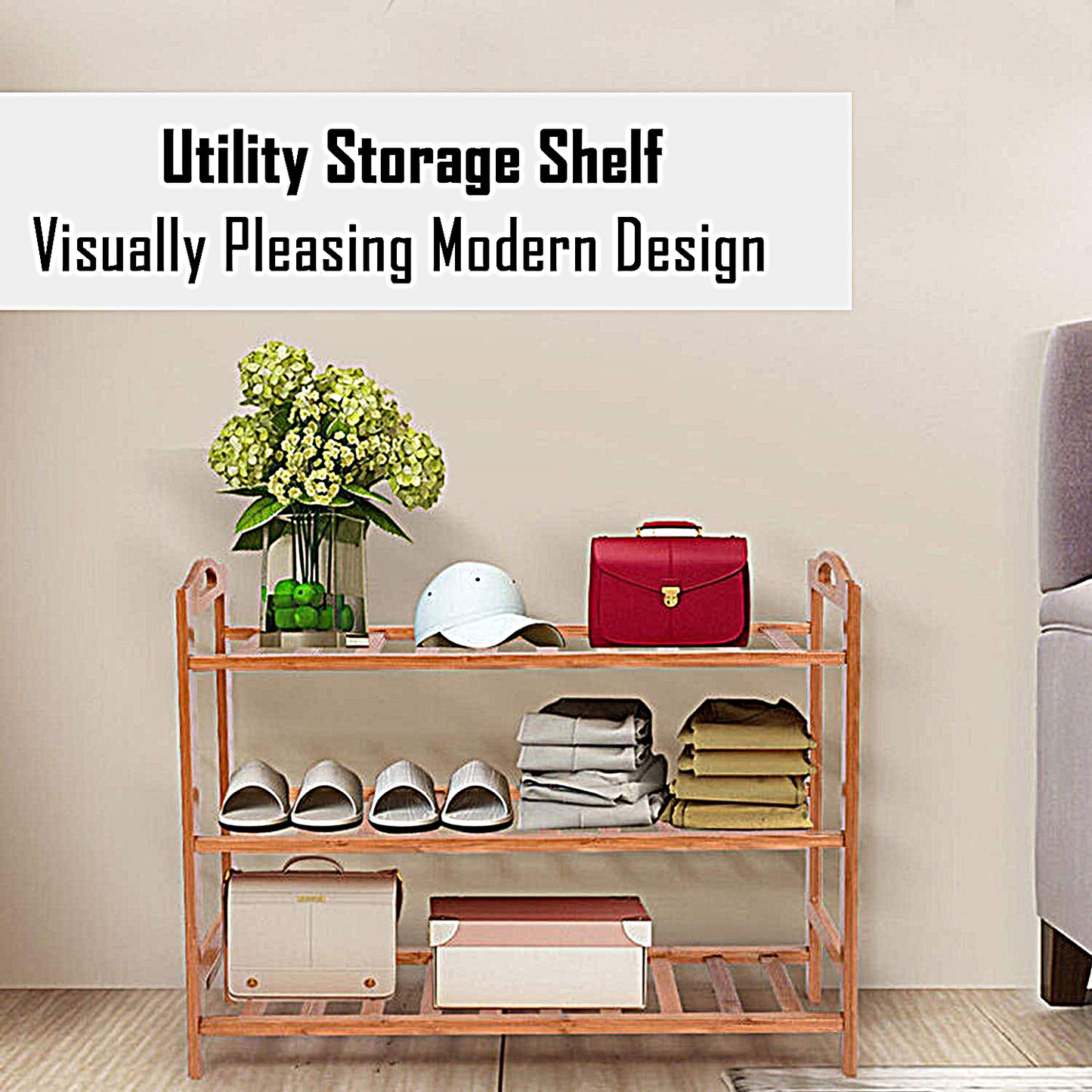 Wooden Bamboo Shoe Racks Slipper Stand Chappal Storage Organizer Utility Racks - WOD-SHRK