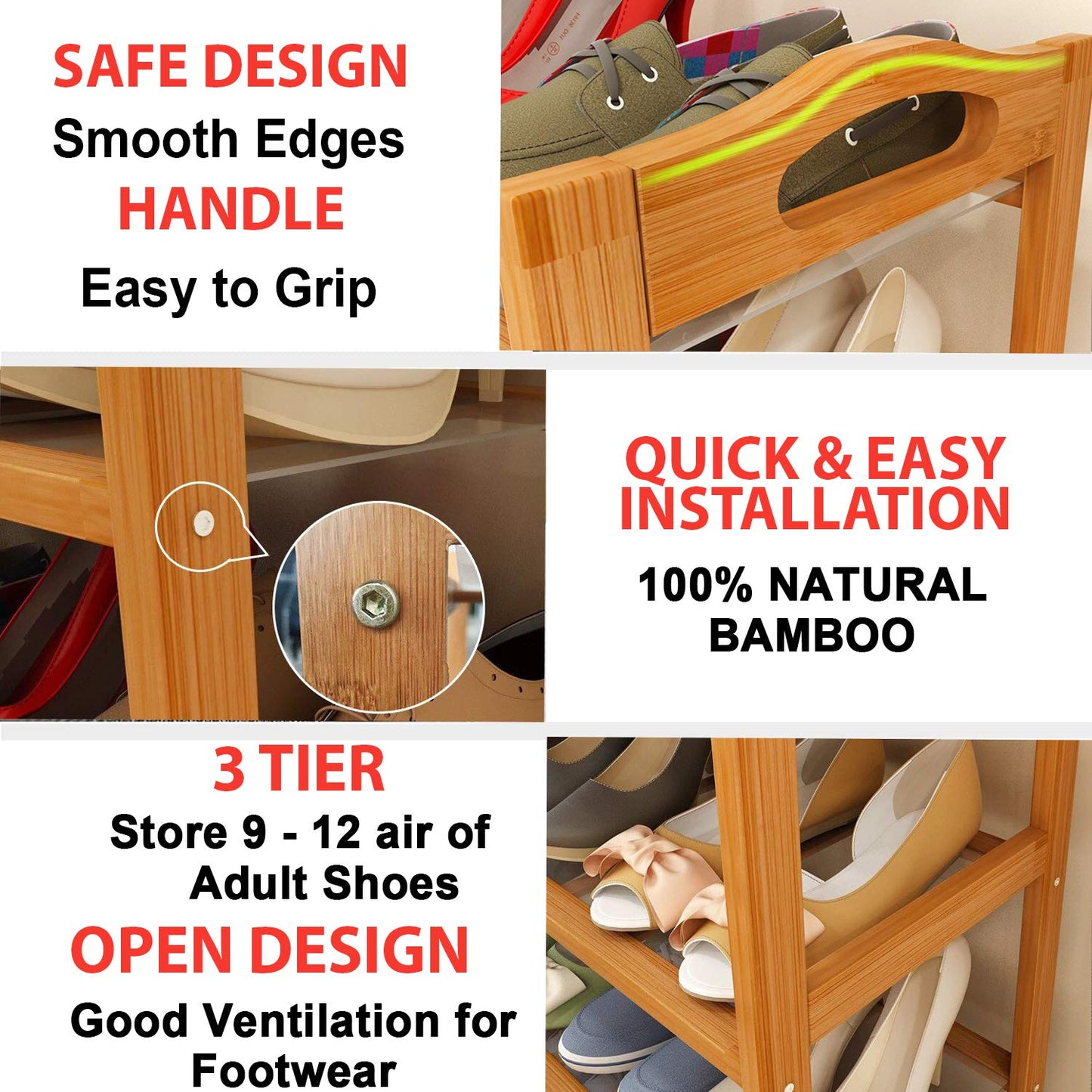 Wooden Bamboo Shoe Racks Slipper Stand Chappal Storage Organizer Utility Racks - WOD-SHRK