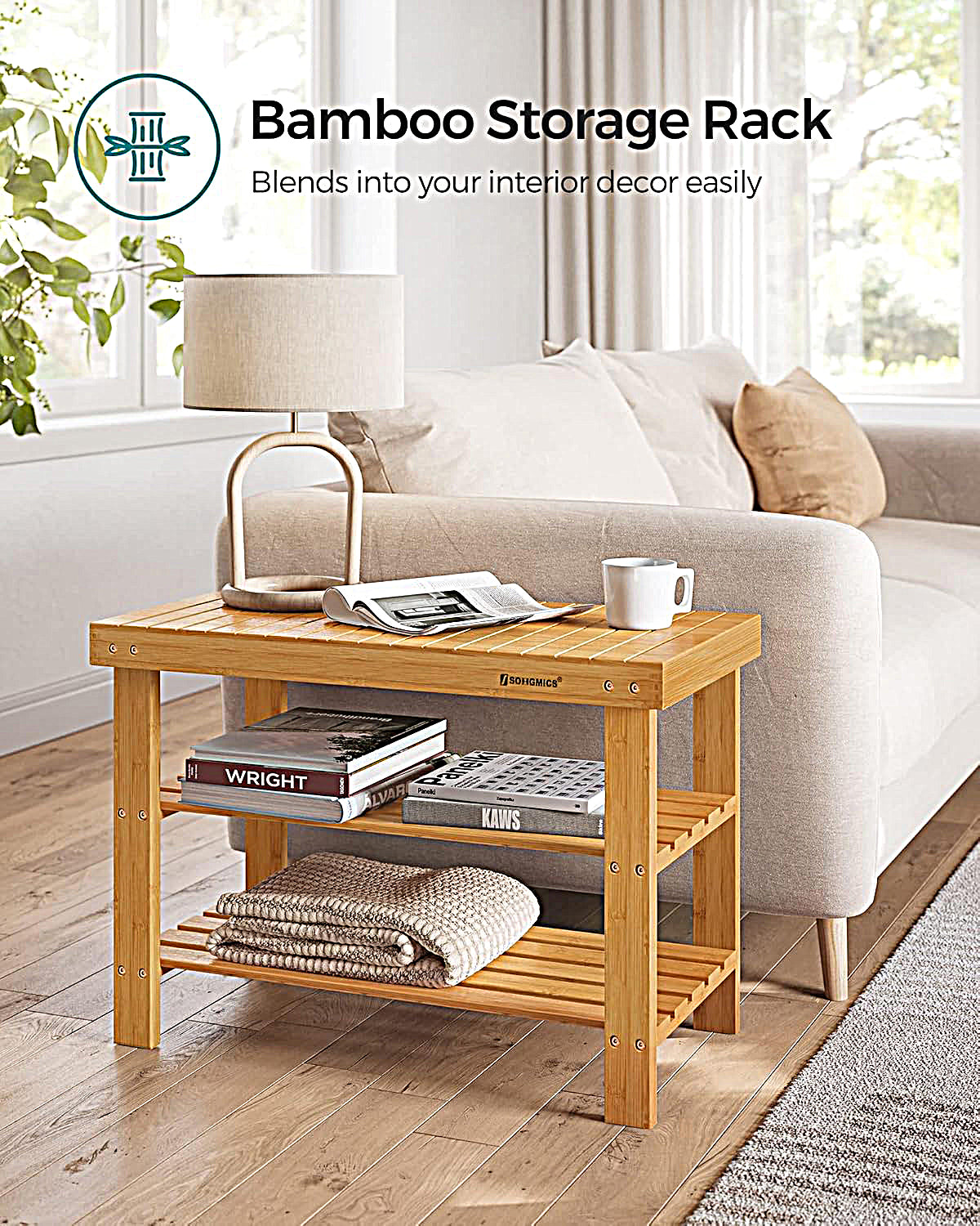 Bamboo 3 Tier Shoe Rack Bench, Premium Shoe Organizer or Entryway Bench, Perfect for Shoe Cubby, Entry Bench, Bathroom Bench, Entryway Organizer, Hallway or Living Room(Brown) - WOD-TAB-SHRK