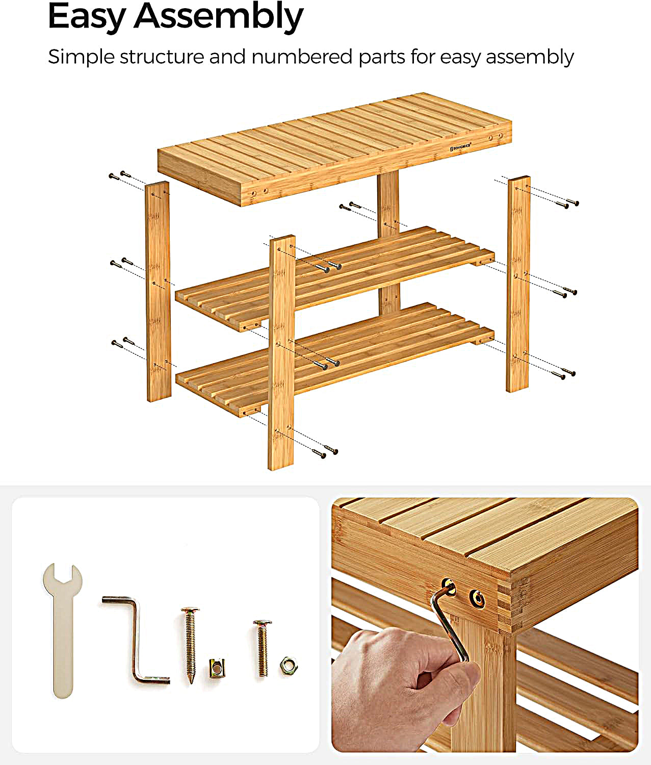 Bamboo 3 Tier Shoe Rack Bench, Premium Shoe Organizer or Entryway Bench, Perfect for Shoe Cubby, Entry Bench, Bathroom Bench, Entryway Organizer, Hallway or Living Room(Brown) - WOD-TAB-SHRK