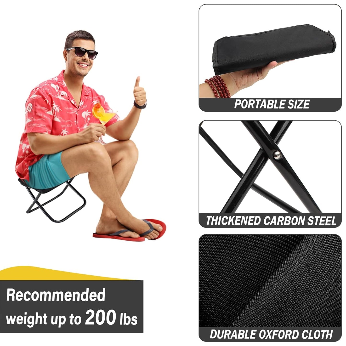 Shopper52 Retractable Metal Foldable Collapsible Stool Lightweight with Load Capacity 130Kg for Camping Fishing Hiking BBQ Outdoors Indoors Kitchen - X-Chair