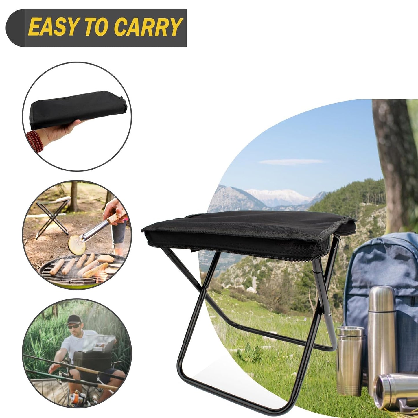 Shopper52 Retractable Metal Foldable Collapsible Stool Lightweight with Load Capacity 130Kg for Camping Fishing Hiking BBQ Outdoors Indoors Kitchen - X-Chair