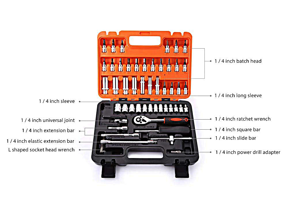 Hand Toolkit Premium Socket Hex Wrench Tool Set 1/4 Drive Socket Set - 53 pcs – 53PCTK