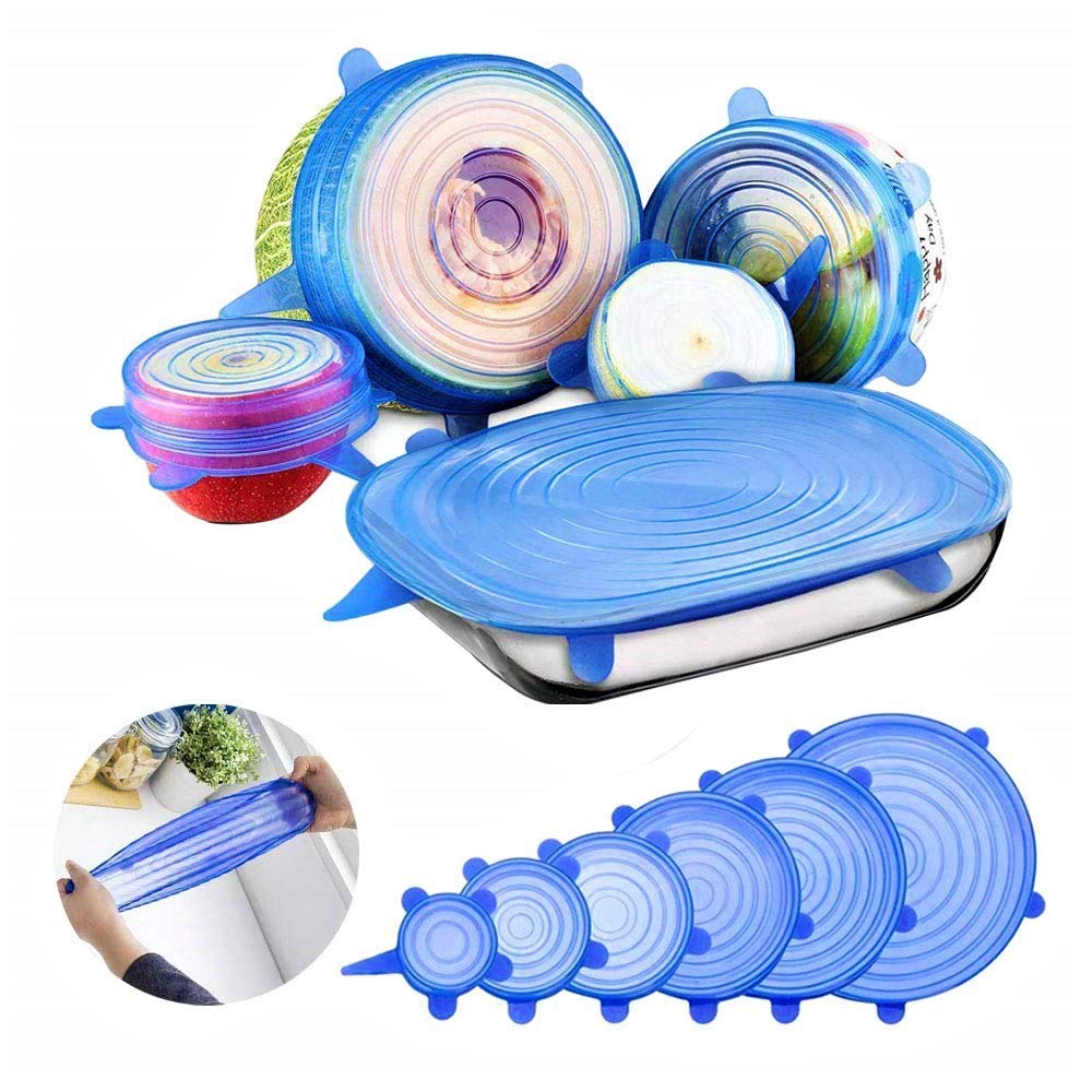 Set of 6 Pcs Silicone Stretchable Lids Flexible Covers for Rectangle Round Square Cover - 6PCFOODCOVER-01