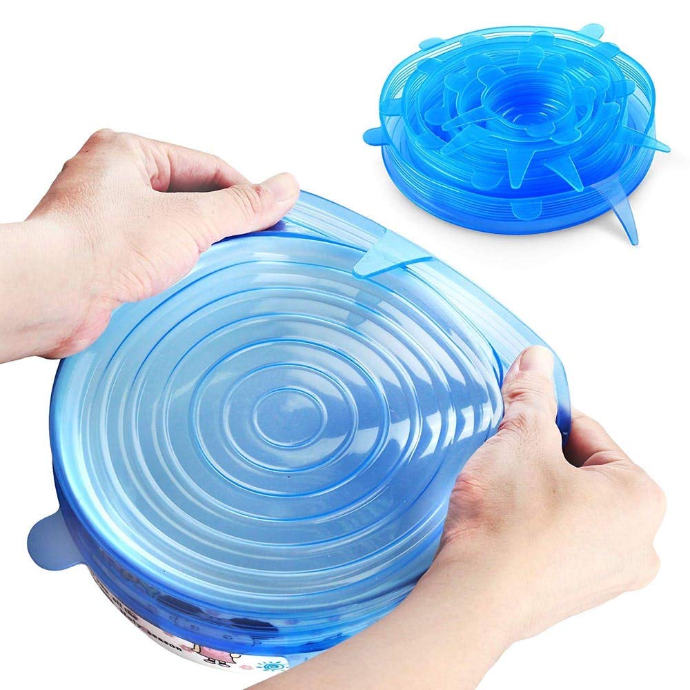 Shopper52 Set of 6 Pcs Silicone Stretchable Lids Flexible Covers for Rectangle Round Square - Bowls Dishes Plates Cans Jars Glassware Mugs Food Fresh Saver Cover - 6PCFOODCOVER