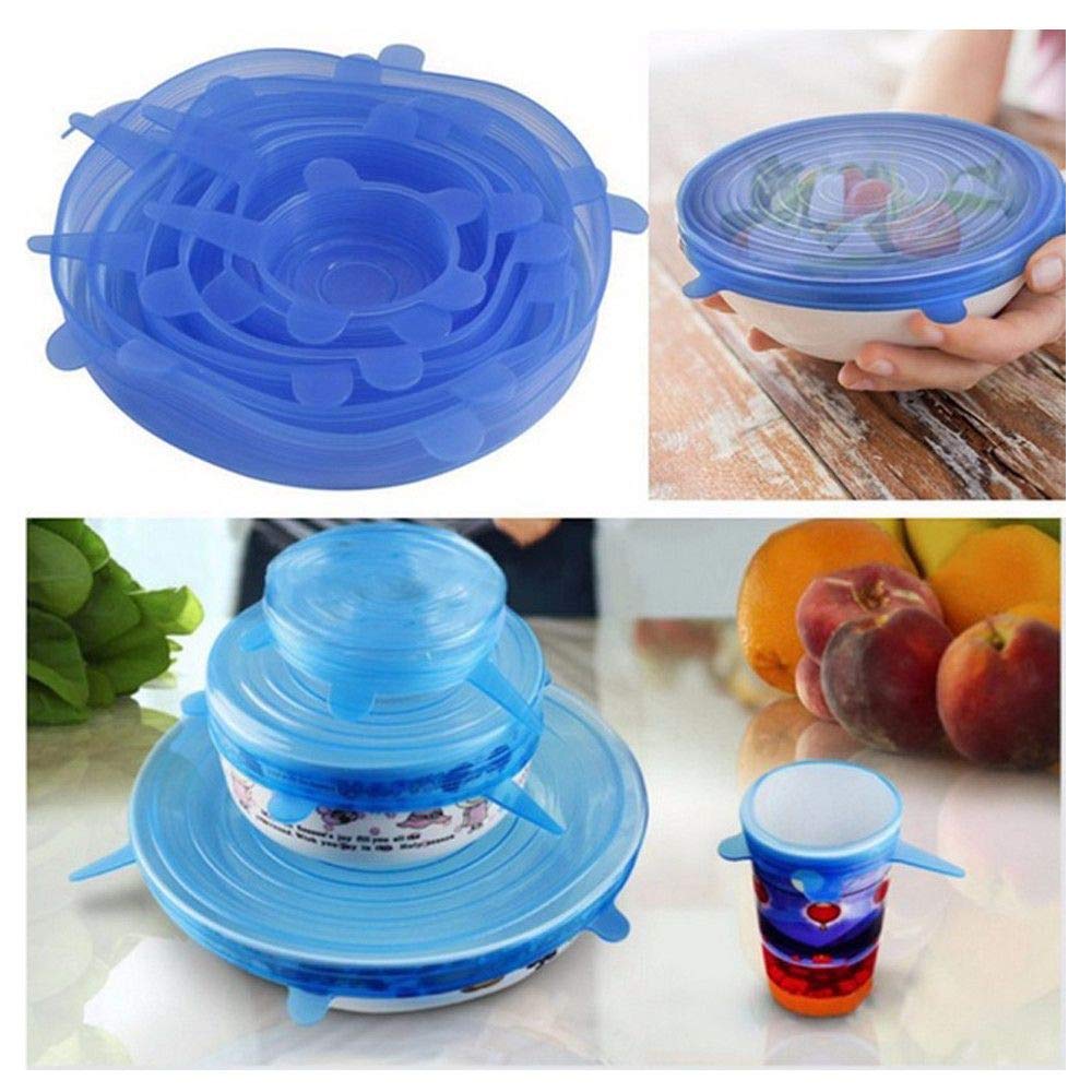 Shopper52 Set of 6 Pcs Silicone Stretchable Lids Flexible Covers for Rectangle Round Square - Bowls Dishes Plates Cans Jars Glassware Mugs Food Fresh Saver Cover - 6PCFOODCOVER