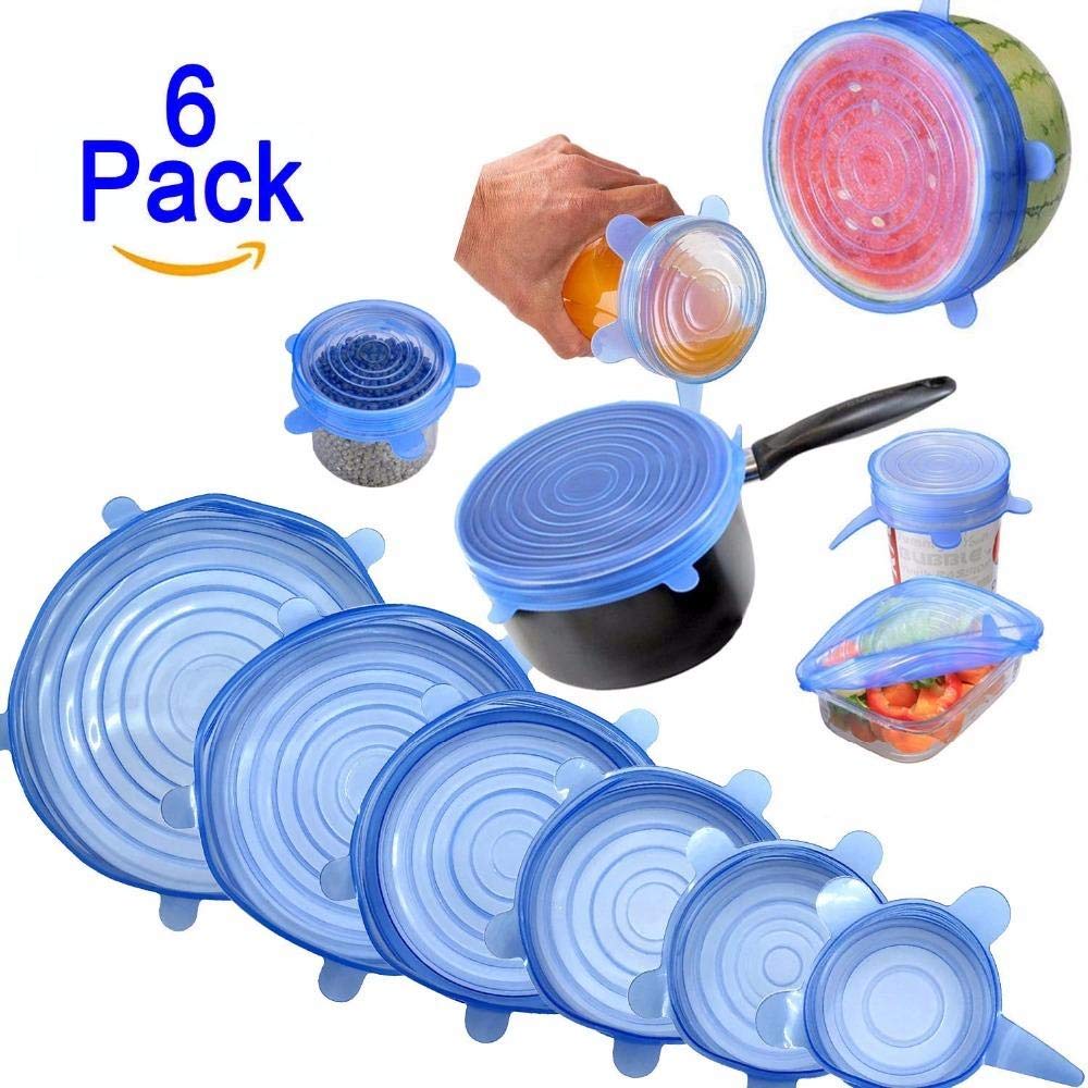 Shopper52 Set of 6 Pcs Silicone Stretchable Lids Flexible Covers for Rectangle Round Square - Bowls Dishes Plates Cans Jars Glassware Mugs Food Fresh Saver Cover - 6PCFOODCOVER