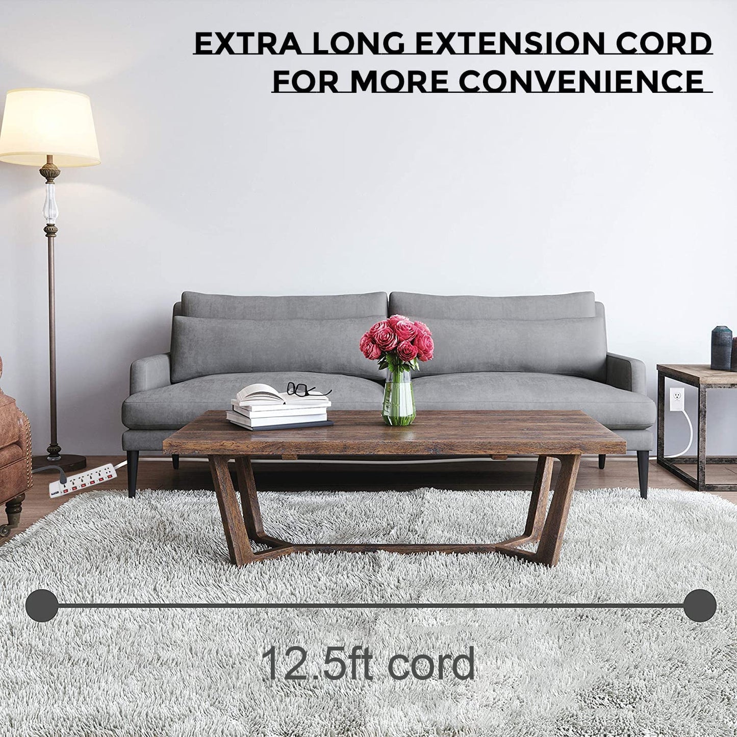 Power Strip (7+1) Extension Cord Board Five 3-Pin and Two 2-Pin Socket Heavy Duty Portable Adaptor Plug (6A, 240V)