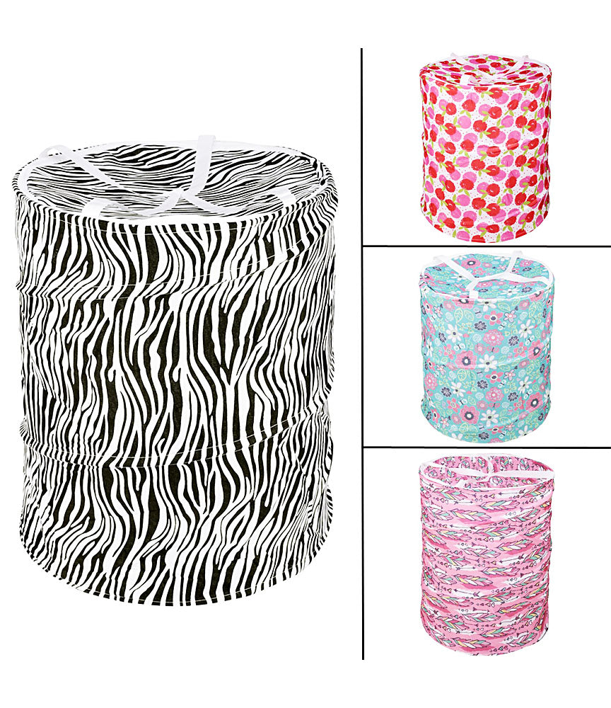 Multipurpose Foldable and Collapsible Pop-Up Round Laundry Bag Basket with Zippered Lid Laundry Bag - CNJHUBG
