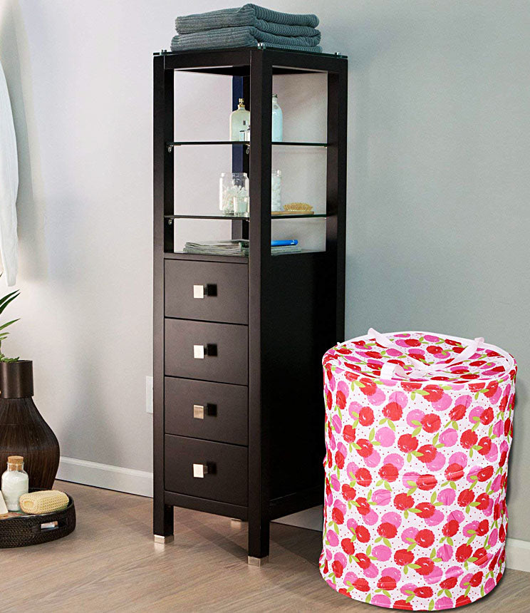 Multipurpose Foldable and Collapsible Pop-Up Round Laundry Bag Basket with Zippered Lid Laundry Bag - CNJHUBG