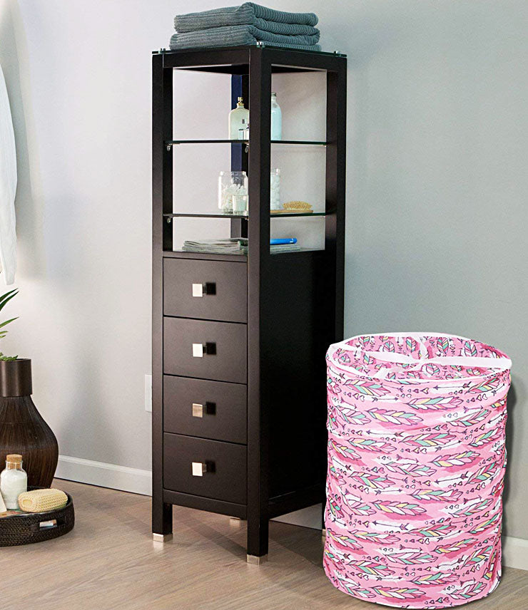 Multipurpose Foldable and Collapsible Pop-Up Round Laundry Bag Basket with Zippered Lid Laundry Bag - CNJHUBG