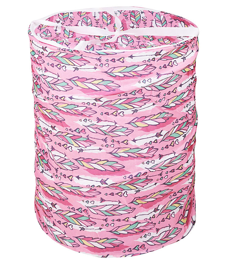 Multipurpose Foldable and Collapsible Pop-Up Round Laundry Bag Basket with Zippered Lid Laundry Bag - CNJHUBG