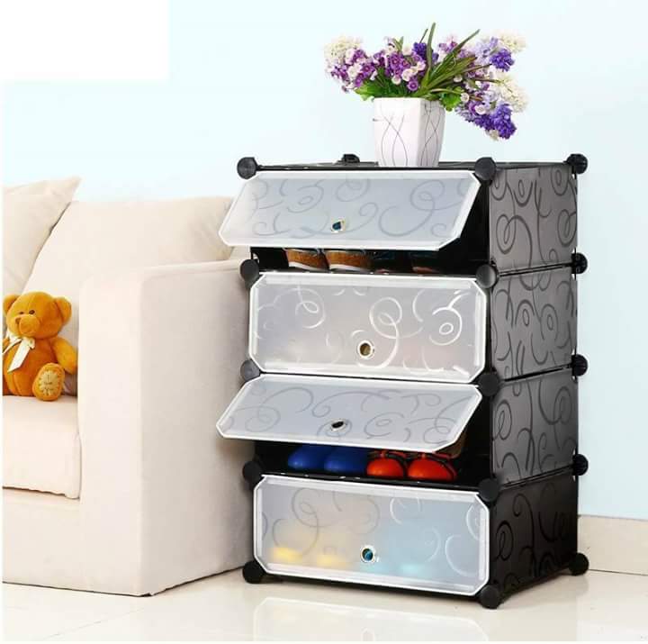 4 layer Plastic Sheet Cube Shoe Rack Storage - CUBSHRK4L