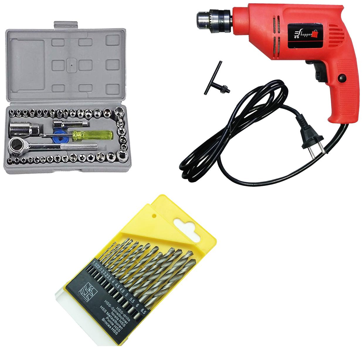 Special Combo Offer! Powerful Drill Machine With 13Pcs Drill Bit Set And 40 Pcs Toolkit Screwdriver Set