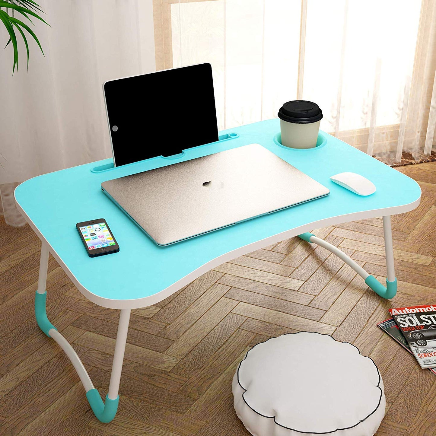 Foldable Portable Adjustable Multifunction Laptop Study Lapdesk Table - HQMPTCUP-BU