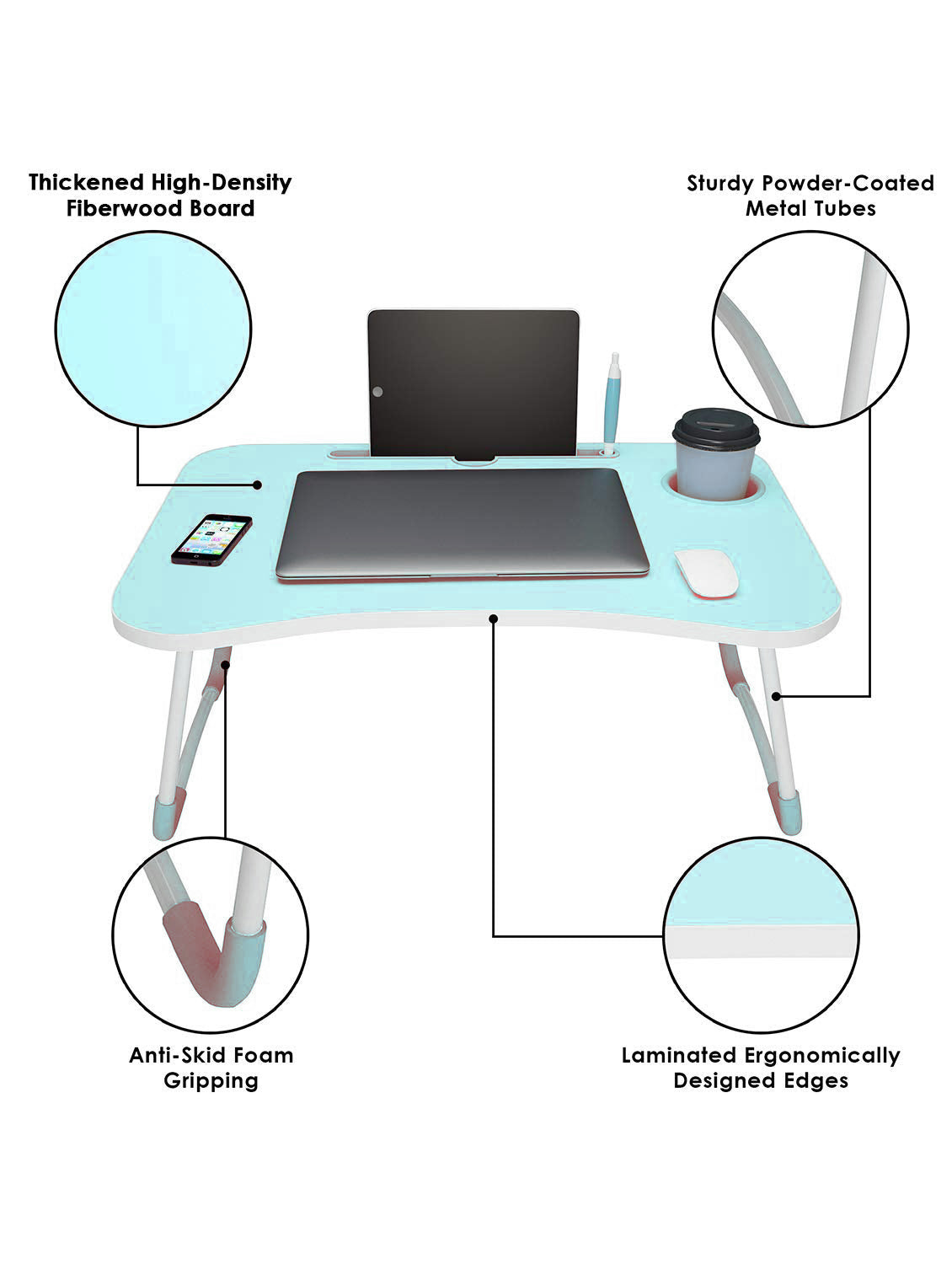 Foldable Portable Adjustable Multifunction Laptop Study Lapdesk Table - HQMPTCUP-BU