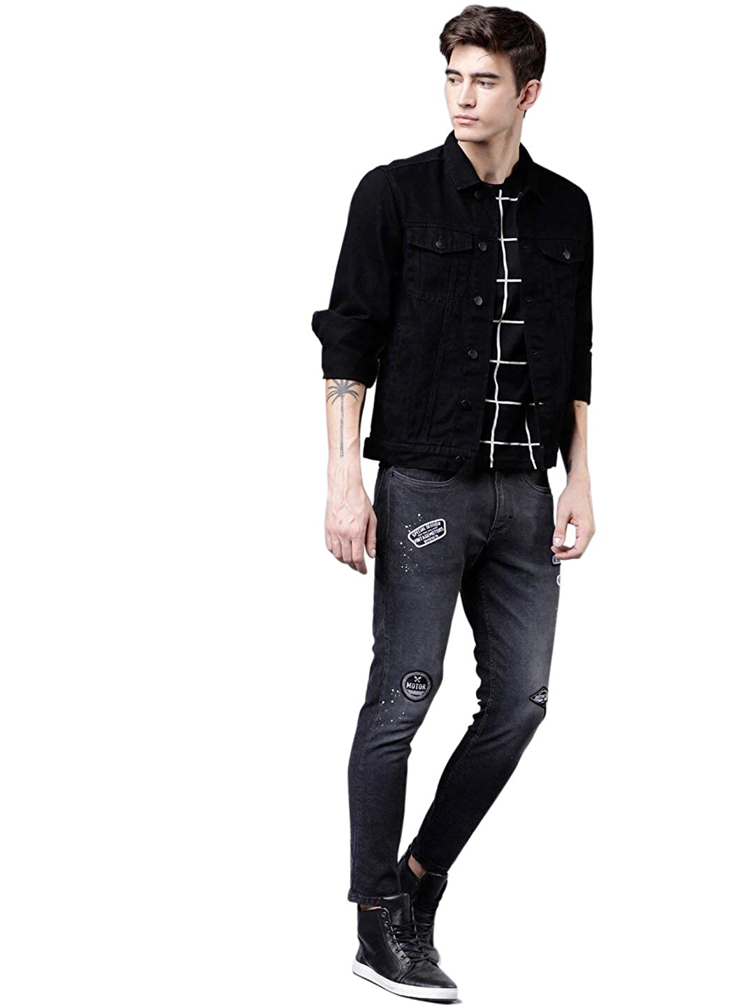 Men Regular Fit Washed Full Sleeve Cotton Jacket - Black