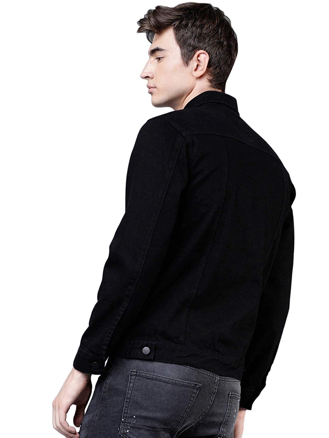Men Regular Fit Washed Full Sleeve Cotton Jacket - Black