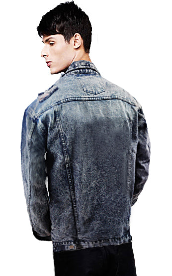 Men Regular Fit Washed Full Sleeve Black Toned Denim Jacket - JK-TONE2-BK