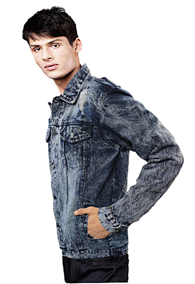 Men Regular Fit Washed Full Sleeve Black Toned Denim Jacket - JK-TONE2-BK