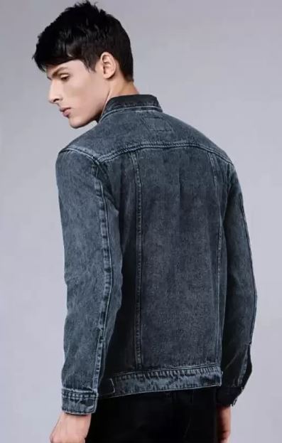 Men Regular Fit Washed Full Sleeve Dark Blue Toned Denim Jacket