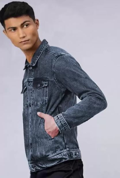 Men Regular Fit Washed Full Sleeve Dark Blue Toned Denim Jacket