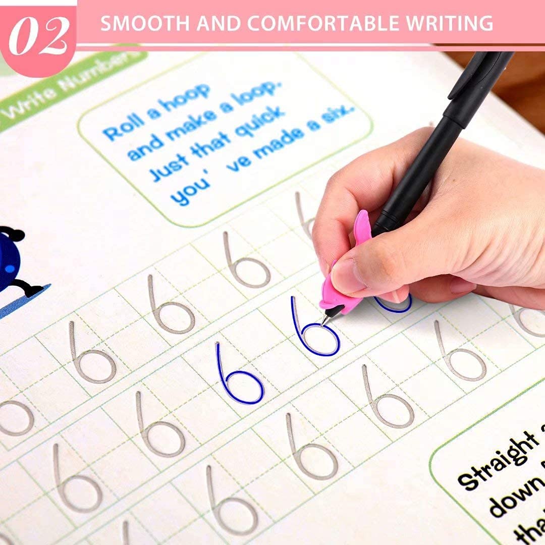 Magic book for kids Number & Letter Practice Copy Book Boys,Girls (4 Book+ 10 Refill + 1 Pen + 1 Grip)