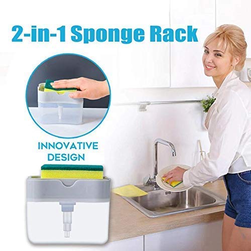 2 in 1 Soap Liquid Dispenser Pump and Sponge With Microfibre Wash Dust Cleaning Gloves - CMSPDFBR