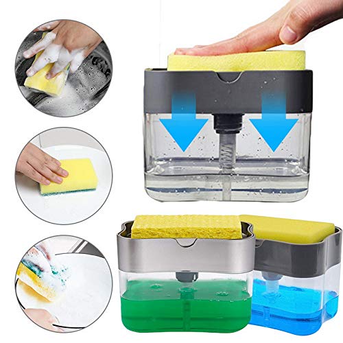 2 in 1 Soap Liquid Dispenser Pump and Sponge With Microfibre Wash Dust Cleaning Gloves - CMSPDFBR