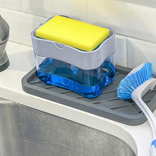 2 in 1 Soap Liquid Dispenser Pump and Sponge With Microfibre Wash Dust Cleaning Gloves - CMSPDFBR