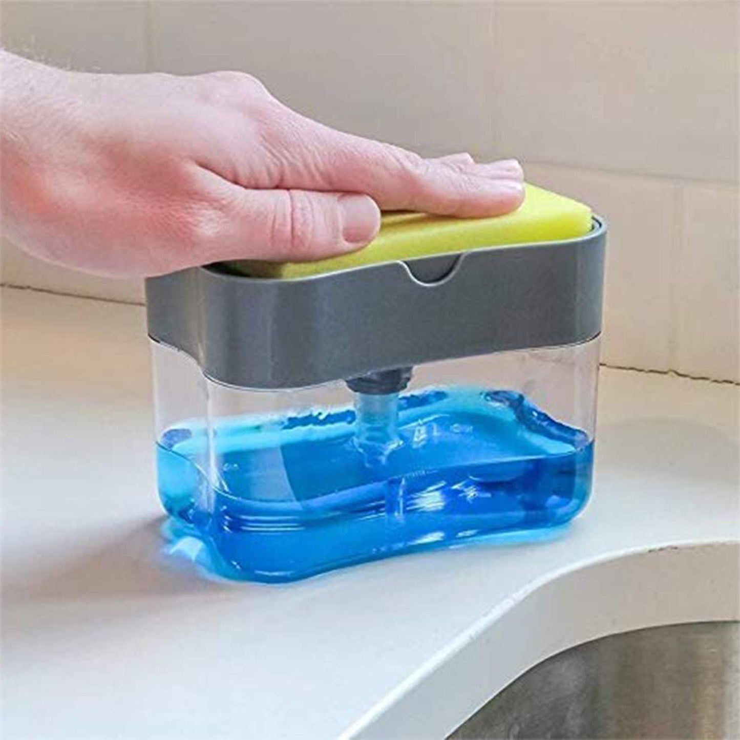 2 in 1 Soap Liquid Dispenser Pump and Sponge With Microfibre Wash Dust Cleaning Gloves - CMSPDFBR